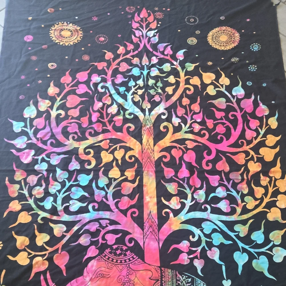 🌈 Colorful Elephant‎ and Tree Tapestry – Made in India